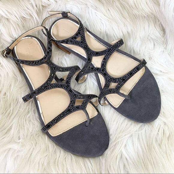 ZARA gray bejeweled split toe suede gladiator sandals 9.5 EUR 40 - Picture 1 of 8